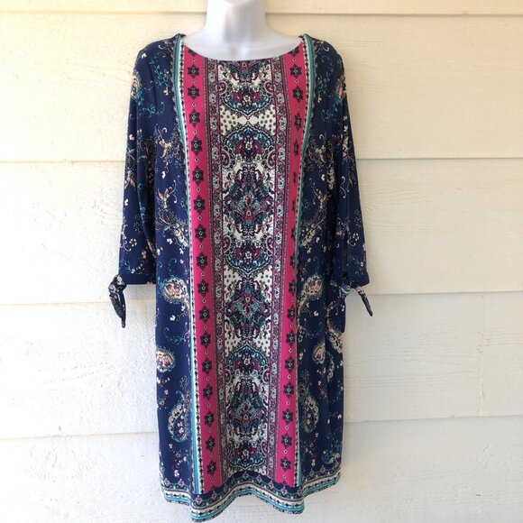 Petite Medium Chico’s Medallion Tie Sleeve Fully Lined Dress Size 8 - Picture 3 of 16